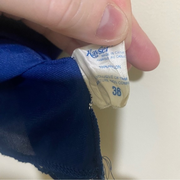 Vintage Womens Blue Lace Nylon Coquette Lingerie Tank Cami Kayser brand size 36 - Picture 7 of 12